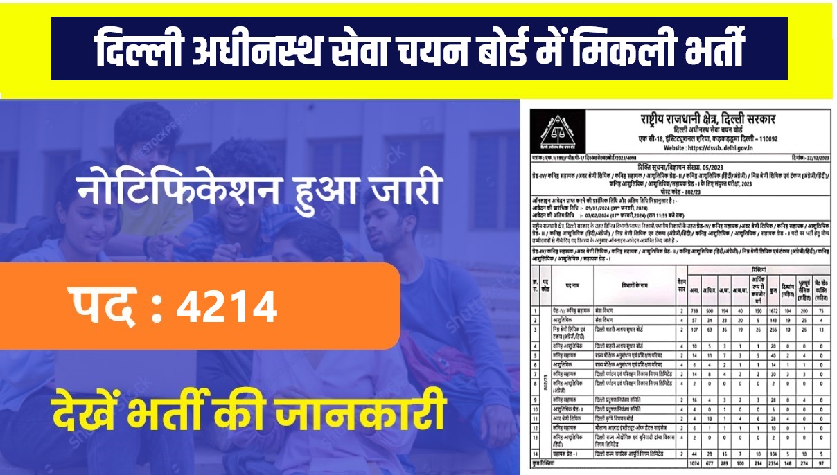 DSSSB Teaching and Non Teaching Bharti 2024 | दिल्ली अधीनस्थ सेवा चयन बोर्ड में मिकली 4214 पदों पर भर्ती