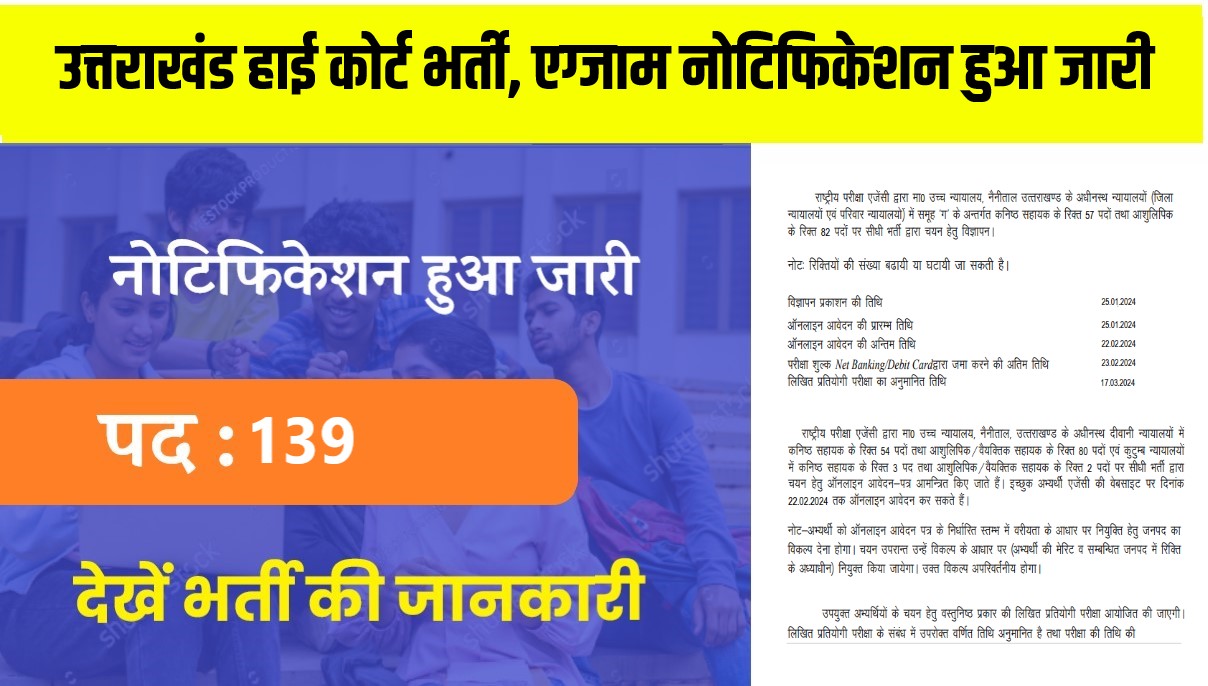 Uttarakhand High Court Bharti 2024 | उत्तराखंड हाई कोर्ट भर्ती, एग्जाम नोटिफिकेशन हुआ जारी