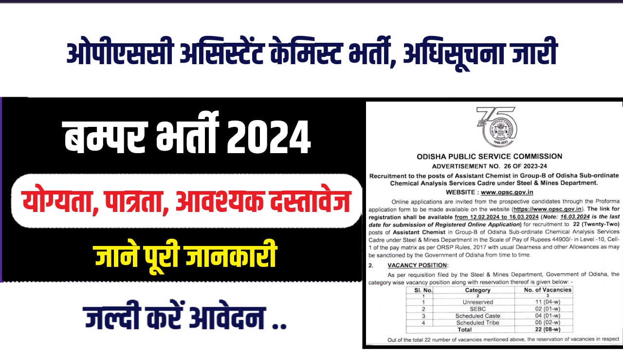 Odisha Staff Selection Commission Bharti 2024 : ओडिशा कर्मचारी चयन आयोग भर्ती, विभिन्न पदों पर आवेदन