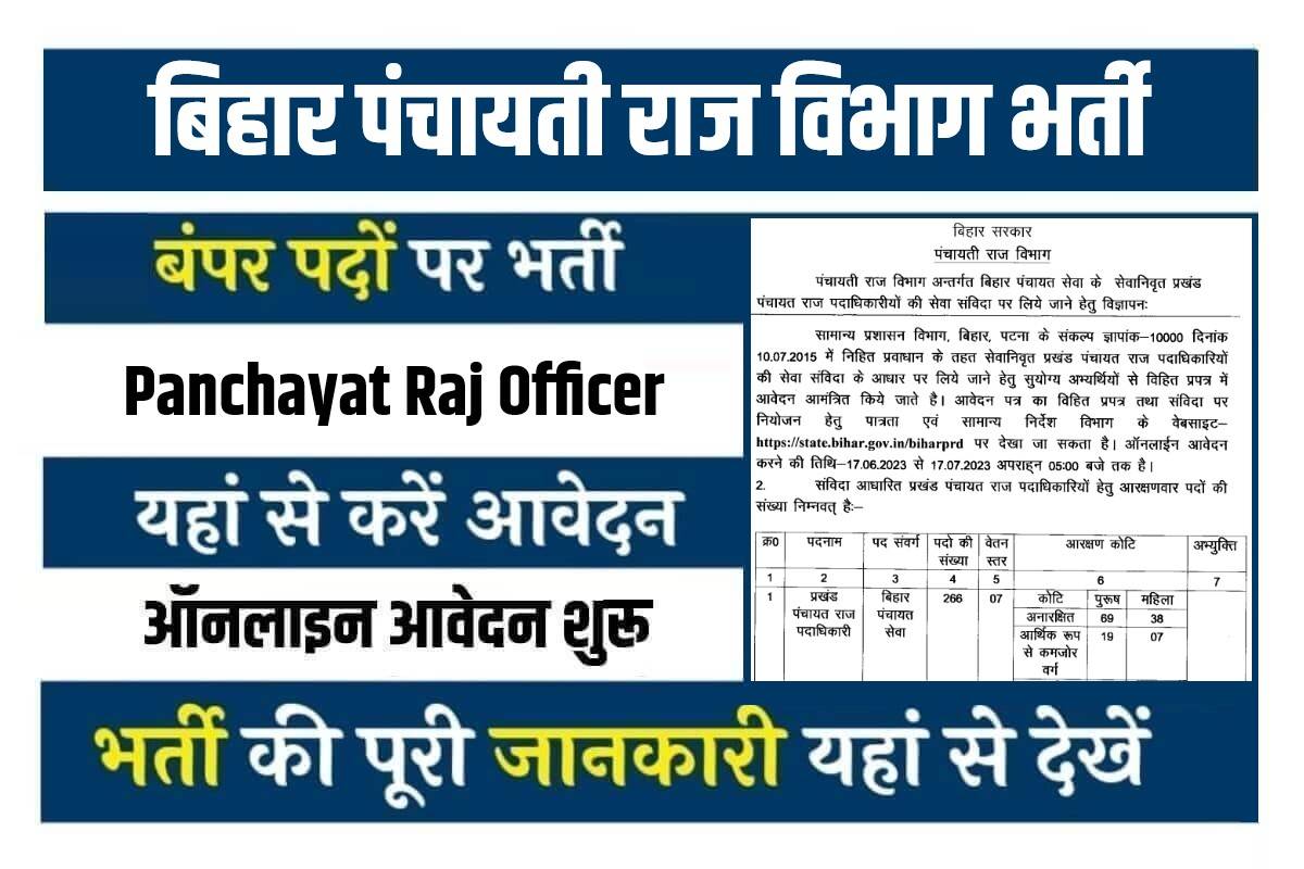 Bihar Panchayati Raj Officer Bharti 2023 | पंचायती राज विभाग बिहार में 266 पंचायत राज पदाधिकारी की सीधी भर्ती