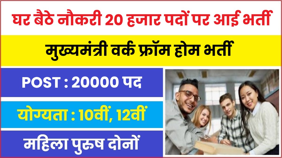 Mukhyamantri Work For Home Yojana 2023 | घर बैठे नौकरी करने का अवसर 20 हजार पदों पर आई भर्ती, जल्दी करें आवेदन